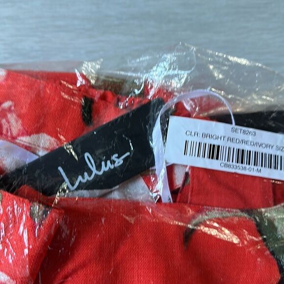 Lulus Sunsets in Paradise Red Tropical Print Two-Piece Jumpsuit M NWT in packag - Picture 7 of 8